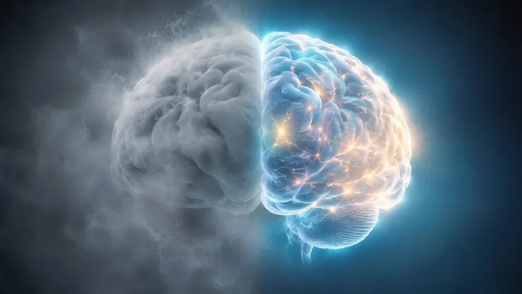 Illustration of the shift from brain fog to mental clarity that MemoMatrix aims to support