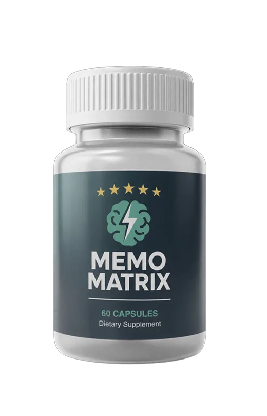 MemoMatrix natural memory supplement bottle with an 8-nutrient nootropic blend for focus and recall